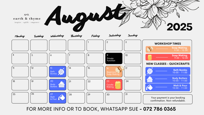 Discover the Earth & Thyme Workshop Experiences - August