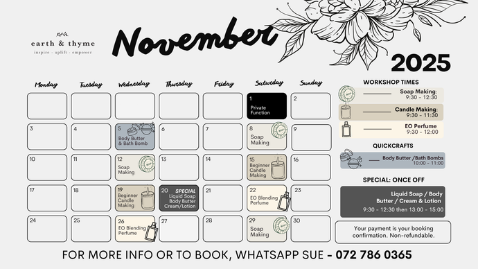 Discover the Earth & Thyme Workshop Experiences - November