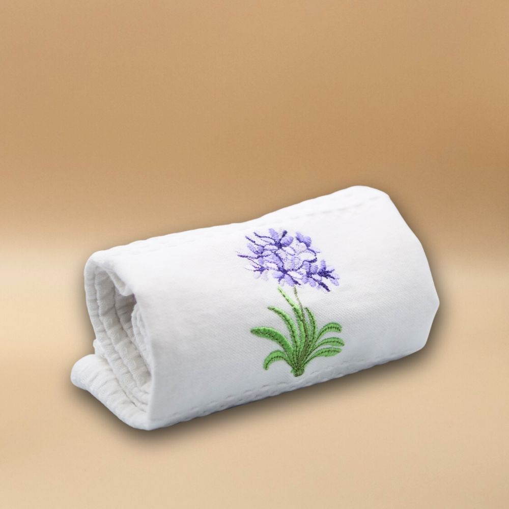 Towel - Hydrangea Hand Towel with Embroidery - Waffle Weave