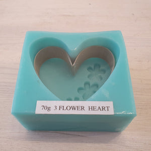 Soap Mould Silicone - 3 Flower deep Heart 70 grm