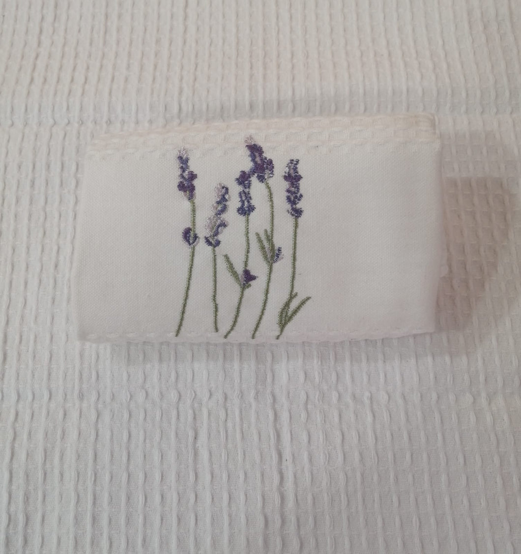 Towel - Lavender Hand Towel With Embroidery - Waffle Weave