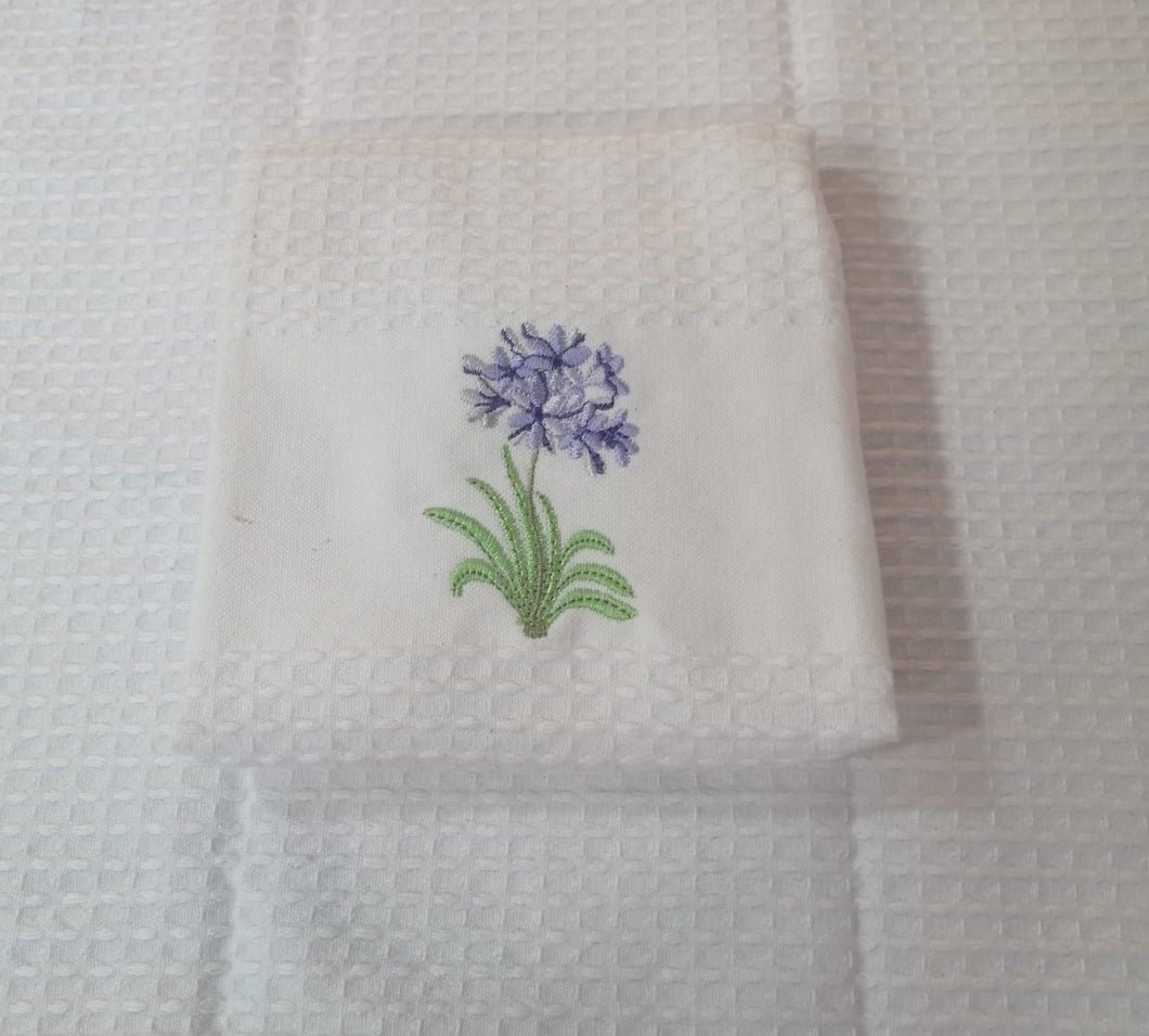 Towel - Hydrangea Hand Towel with Embroidery - Waffle Weave